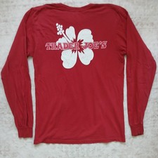    Trader Joe's Medium Red Hibiscus Graphic Employee Long Sleeve T-Shirt   