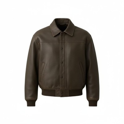 Men s Brown Leather Bomber Jacket   Classic Retro Flight Style Outerwear