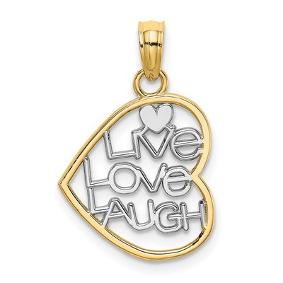 14k Yellow Gold and White Rhodium LIVE LOVE LAUGH In Heart Charm Pendant