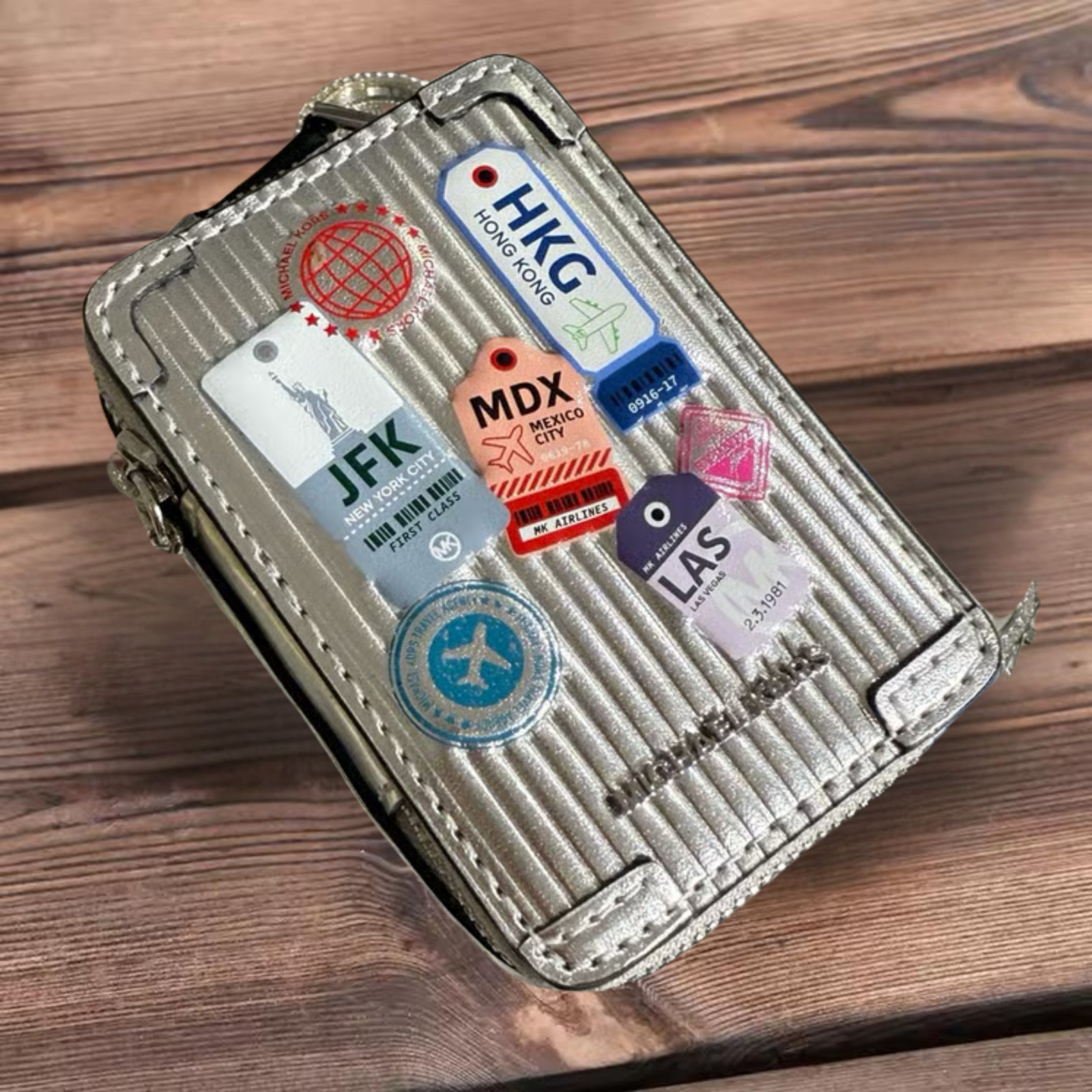 Michael Kors Giftables Trolley Suitcase Key Fob Bag Charm Silver thumbnail 2