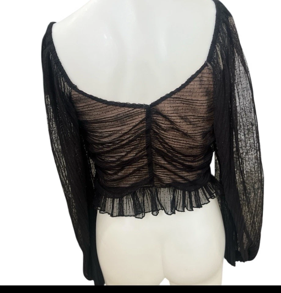 Блузка Lily белая прозрачная черная с длинным рукавом причудливая ведьминская готическая размер M - Изображение 3 из 4