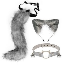 QinRuan Cat Ears and Wolf Fox Animal Tail Cosplay Costume Faux Fur Hair Clip ...