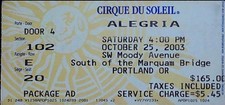 Cirque Du Soleil Alegria South Marquam Bridge Portland OR Ticket Stub 10/25/2023