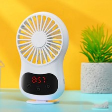 Multifunctional Clock Small Fan Creative Desktop Mini USB Fan, White, Pink, Blu
