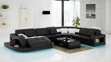 Ledersofa Couch Wohnlandschaft Ecksofa Eck Garnitur Design Modern Sofa mit USB