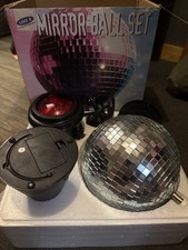 Vtg Mirror Disco Ball Lite F/X Attitude Lighting Mirror Ball Set New Open Box 8"
