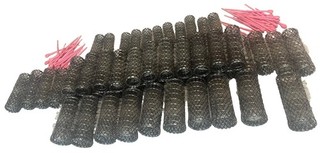 Vintage 52 Black Wire Brush Mesh Hair Curlers Rollers & 45 Pink Pins Picks