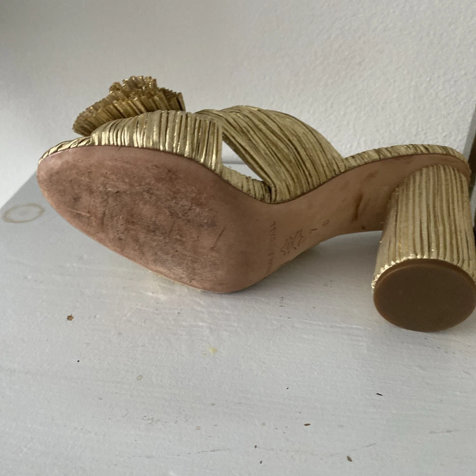 ¡Impresionante! Loeffler Randall Oro Plisado Arco Fiesta Tacones Mules Talla Correr Pequeño   Foto 3 de 4