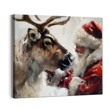 Christmas Wall Decor, Farmhouse Christmas Santa Claus Reindeer Xmas Canvas Wa...