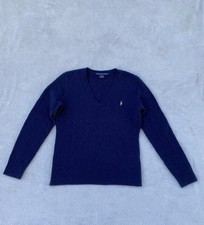 Womens Vintage Ralph Lauren Sport sweater 100 lambswool cable knit size L Blue