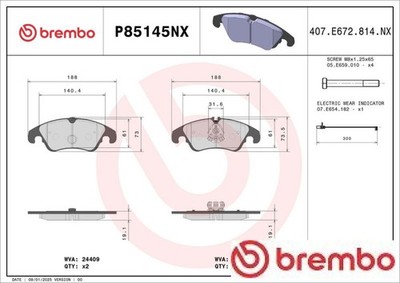 Brembo P85145NX Bremsbelagsatz für Scheibenbremse Bremsbelagsatz für Audi 
