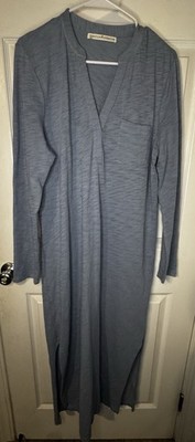 Peruvian Connection Essaouira Dress L Blue Cotton Midi Lagenlook Minimalist Slit