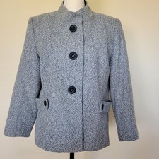 dressbarn L Career Button Front Jacket Blazer Stand Up Collar Side Belted Gray