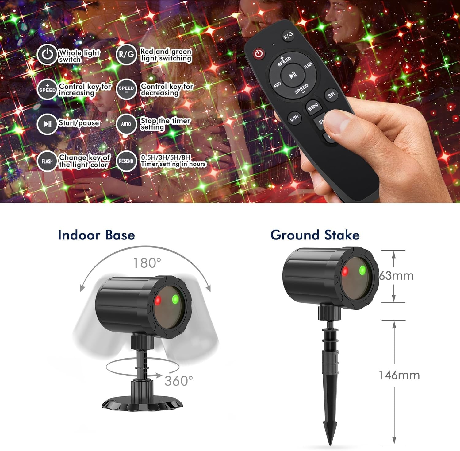 Christmas Projector Lights Outdoor, Dual-Color Starry Sky Outdoor Christmas P...