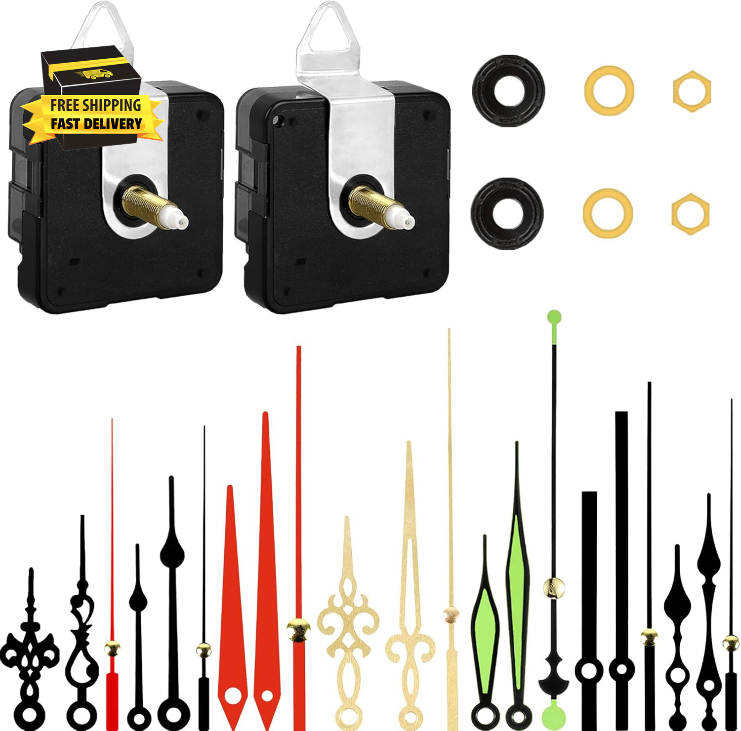 2Pcs High Torque Quartz Clock Movement Mechanism Replacement Clock Kit with 7 Di