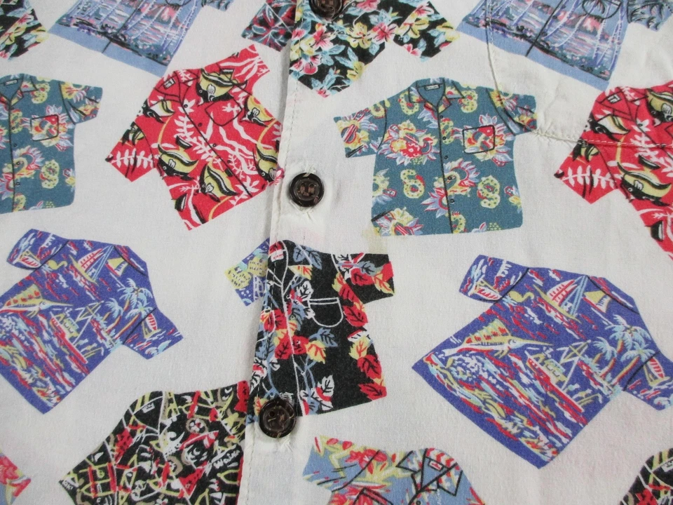 VINTAGE Reyn Spooner Shirt Mens Medium White Rayon Hawaiian Aloha Print Made USA - Image 4 of 4