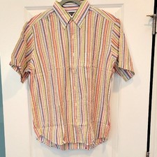 Lands End Seersucker Button Up Shirt Shortsleeve Men's LARGE Multicolor NIP