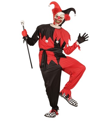 Evil Jester schwarz rot Jacke Hose Gürtel Hut Kostüm Jesterkostüm Gr. L neu