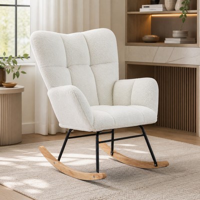 Teddy fabric rocking chair ivory nursery glider armchair 250 lb capacity