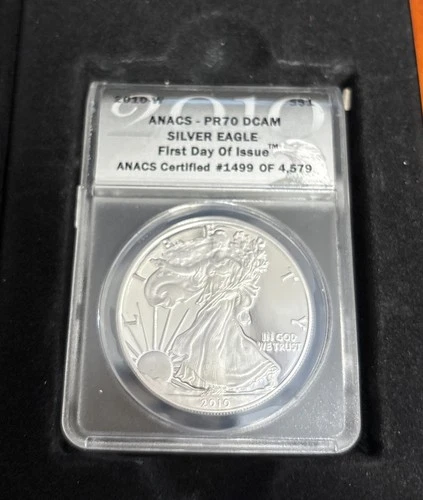 🌟 2010-W American Eagle 1 oz .999 Silver Proof Coin ANACS PR70 DCAM