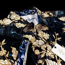 Robert Graham Geometric Bold Floral Paisley Black Gold Short Sleeve Shirt XL