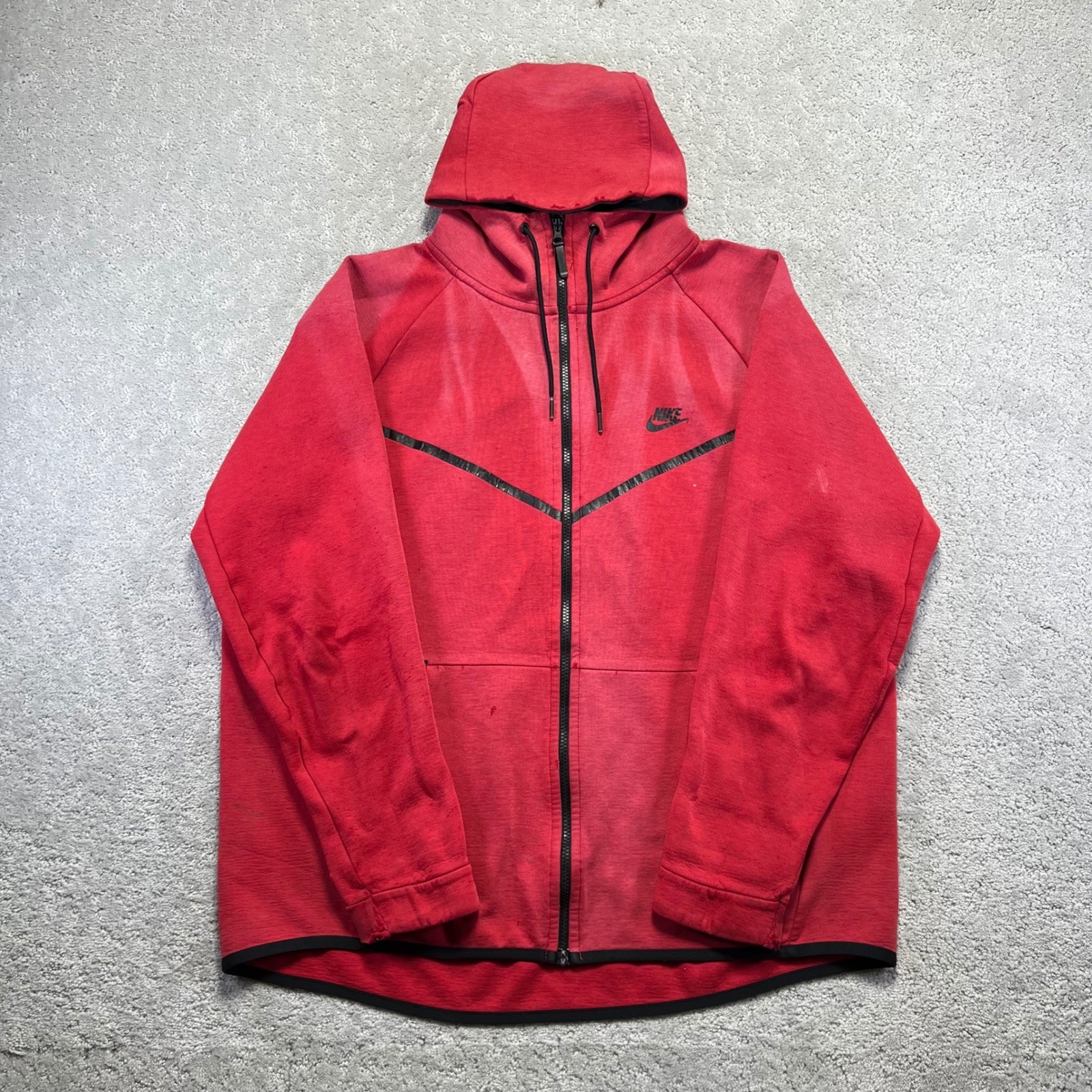 Nike Tech Fleece Hoodie Mens XXL Red Faded Distressed Zip Up Windrunner Grunge