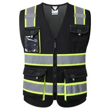 JKSafety Safety Vest for Men Women Hi Vis Reflective Vest JK220 Black L