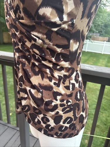 Vintage Cache Babydoll Blouse Top Shirt Size Large Animal Print Y2K Leopard Lion - Picture 11 of 19
