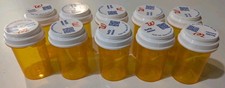 Lot of 10 Plastic Pill Bottles w/ Lids Amber 3" Craft,Bead,Coin,Sew Storage