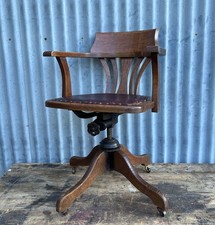 Antique Oak Swivel Captains Desk Chair Early 20th Century Edwardian Vintage