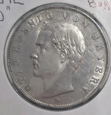 1912 D German States Bavaria 3 Mark Otto I Silver Coin 