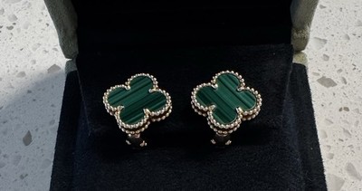 Van Cleef & Arpels Vintage Alhambra Earrings 18K Yellow Gold and Malachite