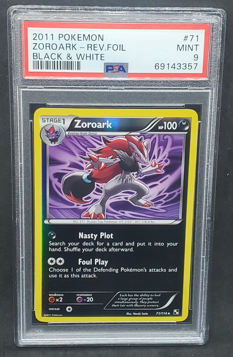 Pokemon PSA 9 MINT Zoroark 71/114 Black & White Reverse Holofoil 2011 s#3357