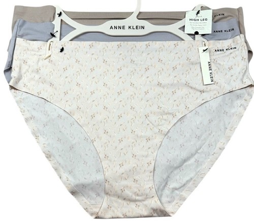 ANNE KLEIN 3-Pair High Leg Brief Microfiber Panty Underwear Polyester Size M
