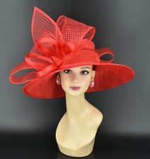 M22021 Red Kentucky Derby Church Wedding Tea Party Wide Brim Sinamay Hat