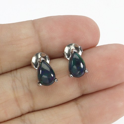 Sommer 925 Silber Ohrringe Birne Schwarz Opal 9x6mm Natürlich Edelstein Schmuck - Bild 2 von 14