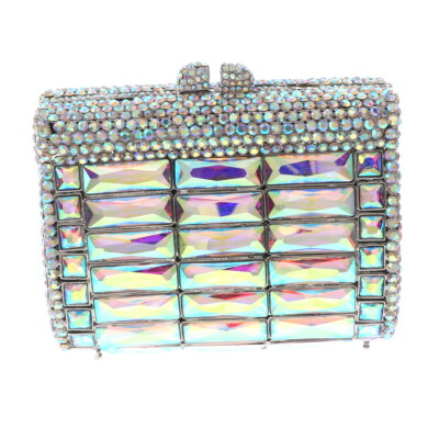 #ad Silver Tone Metal Crystal Rhinestone Clutch Evening Bag HB6212 SAB