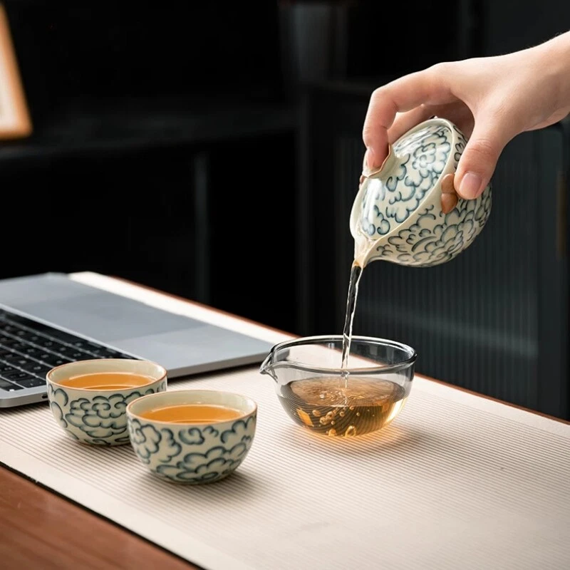 Portable Tea Set With Travel Bag Ceramic Tea Pot Matching Cup Glass Pitcher New - Image 2 of 4