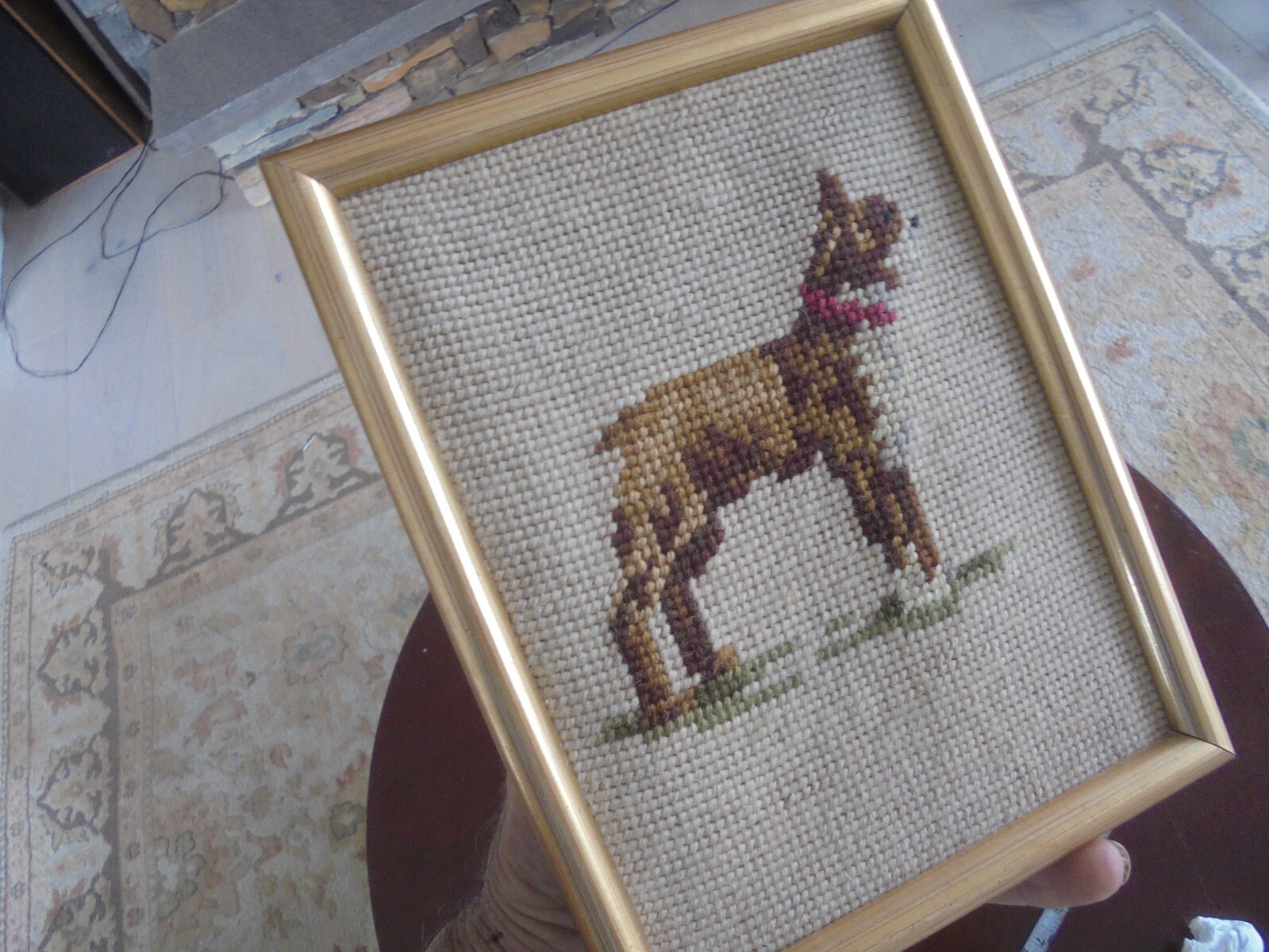 Vintage Needlepoint Boxer Dog in Wooden Frame eBay