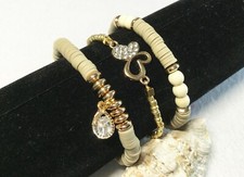 Armband Set 3St. Stretcharmbänder beige-gold A253 Gr. M Heishi Strass