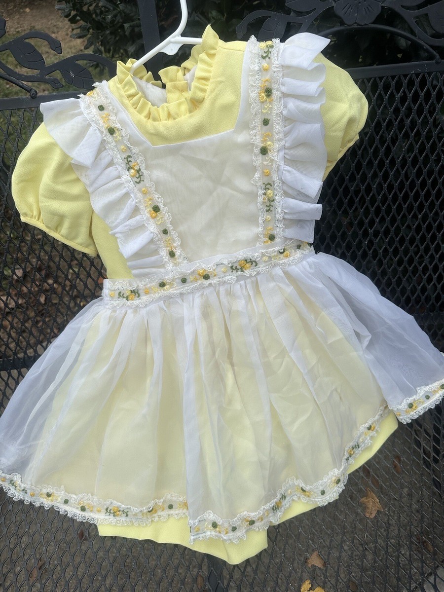 Vintage Martha's Miniatures Full Circle Dress Lace Ruffles Pageant Yellow White Vintage Martha's Miniatures Full Circle Dress Lace Ruffles Pageant Yellow White