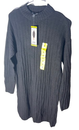 NWT Hilary Radley Ladies' Sweater Dress Ribbed Detail Long Sleeve BLACK Small