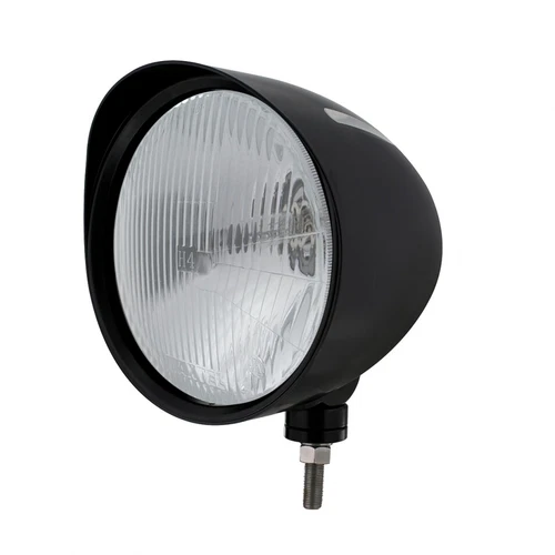 Black "Billet" Style Groove Headlight w/ Visor H4 Bulb