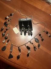 Brown Beaded Necklace Set Gold Tone Dangling Earrings Pierced Dressy Fall