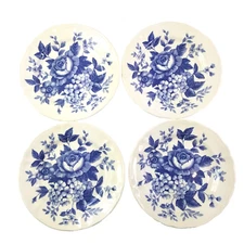 Nikko Table Mates 4 Dessert Salad Plates Flowers Blue Rose Splendor
