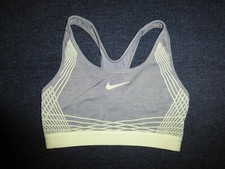 Nike Pro Dri-Fit women's gray/yellow print stretch racer-back sports bra Sz S