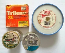 Lot of 4 Vintage Fishing Line Spools:  Trilene XL, Ande, Trilon & Viking