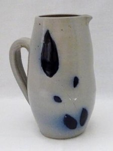 Vintage Williamsburg Va Pottery Gray Stoneware Pitcher W Cobalt