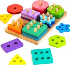 HELLOWOOD Wooden Sorting  Stacking Toys Montessori Toys for 1 2 3 Years Old ...
