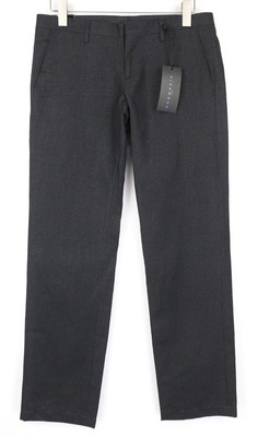 John Richmond Herren Hose UK46 Schwarz Baumwolle Stretch Glanz Faden Flach Vorne